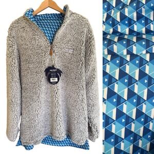 USA Palm Reversible Sherpa Pullover Men's Large Grey Blue Geometric SP0167-L NWT